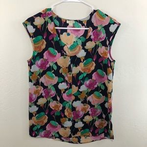J. Crew navy blue and floral print blouse